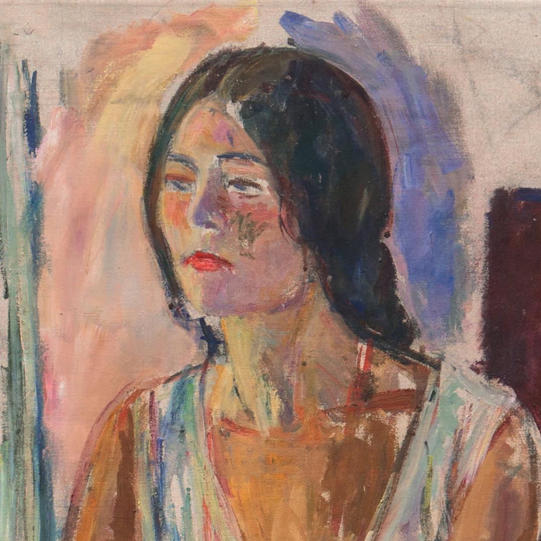 'Study of a Young Woman Seated', Large Expressionist Figural Oil, Female, Deco - Painting by 20th century American School