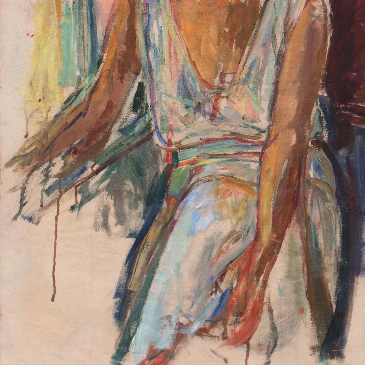 'Study of a Young Woman Seated', Large Expressionist Figural Oil, Female, Deco For Sale 2