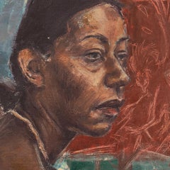 'The Blue Scarf', 1960's African American Oil, Study of a Black Woman, Phoenix