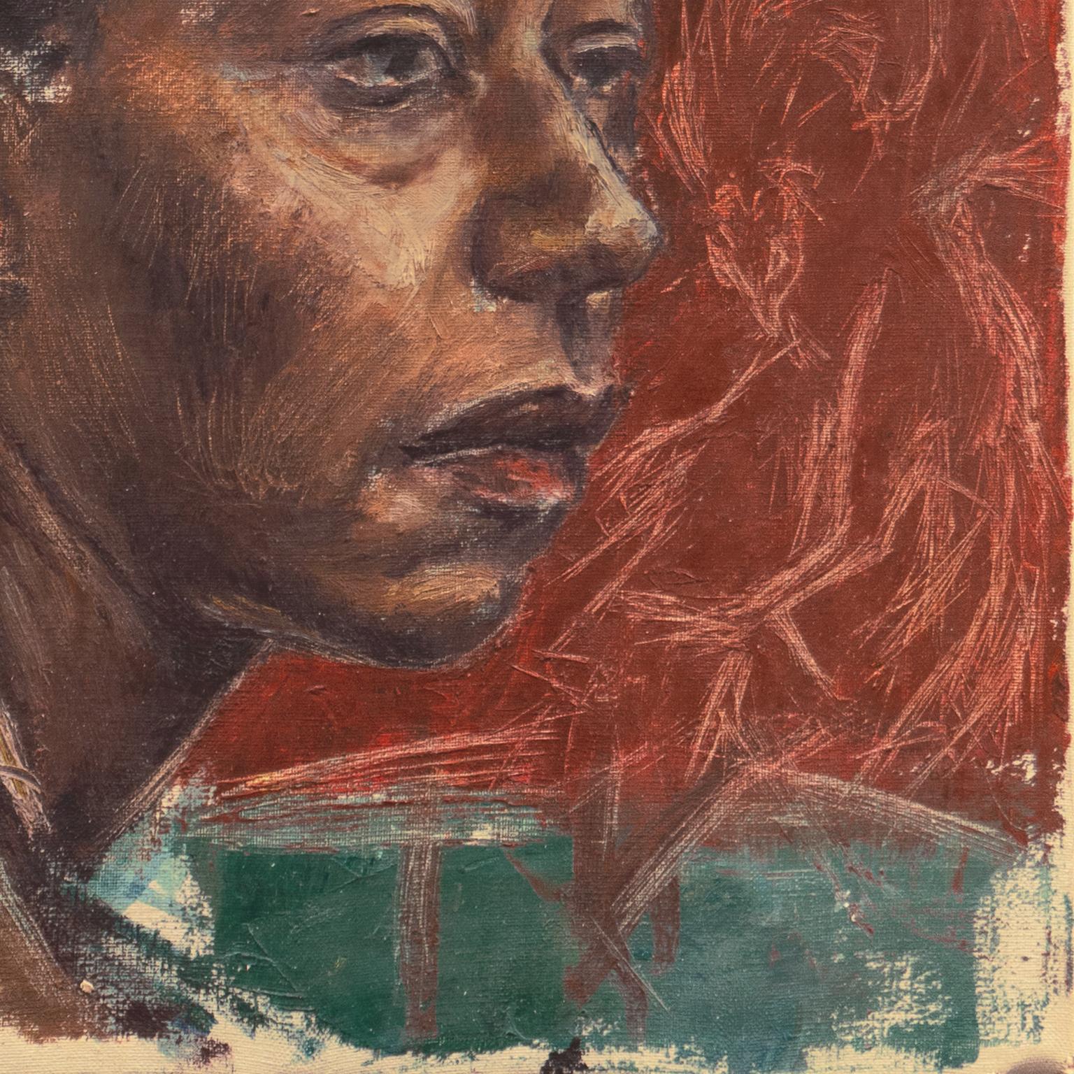'The Blue Scarf', 1960's African American Oil, Study of a Black Woman, Phoenix For Sale 1