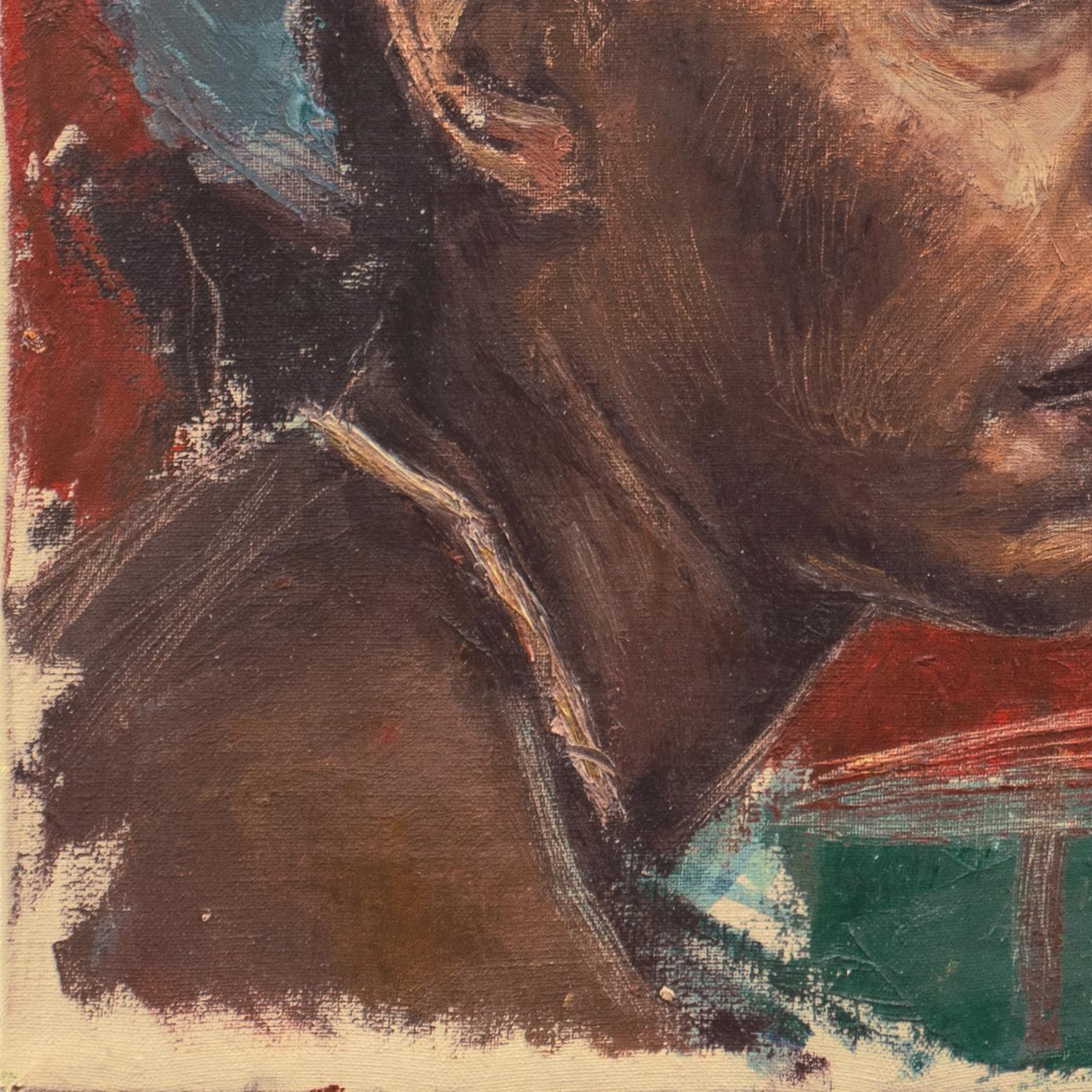 'The Blue Scarf', 1960's African American Oil, Study of a Black Woman, Phoenix For Sale 2