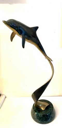 1970s American Modern Bronze Sculpture of a turning, Swimming Dolphin
