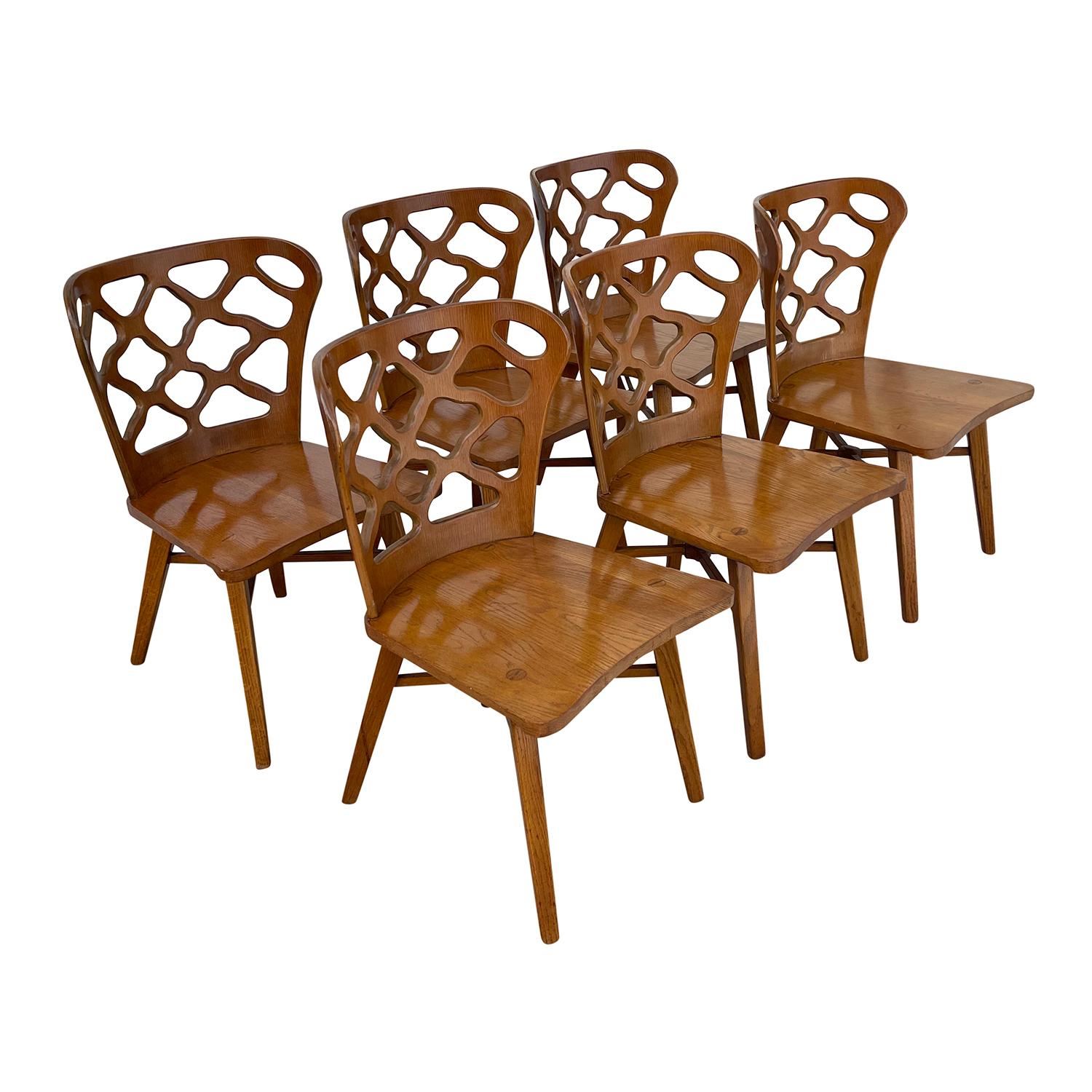 Mid-Century Modern 20th Century American Set of Six Oakwood, Bent Plywood Dining Chairs by RomWeber