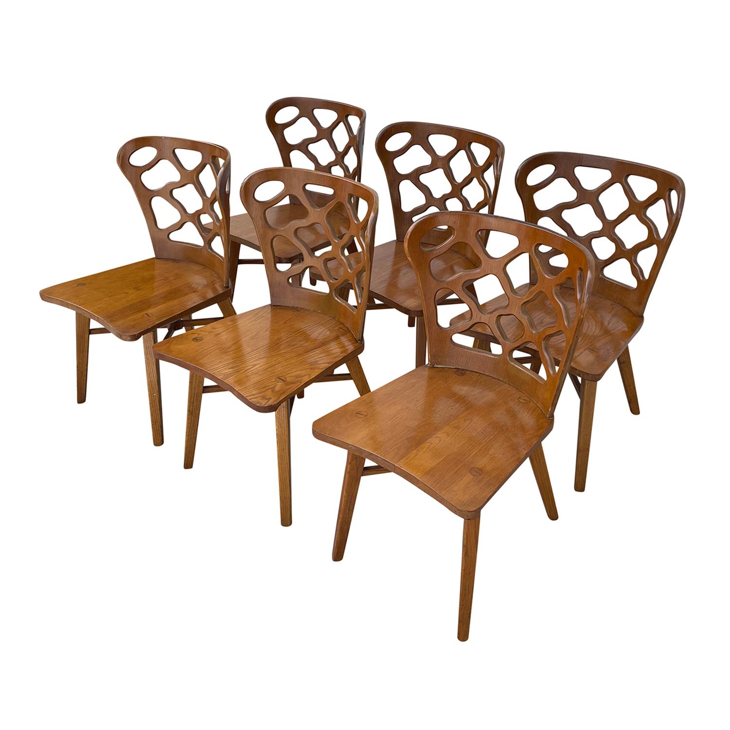 20th Century American Set of Six Oakwood, Bent Plywood Dining Chairs by RomWeber In Good Condition In West Palm Beach, FL