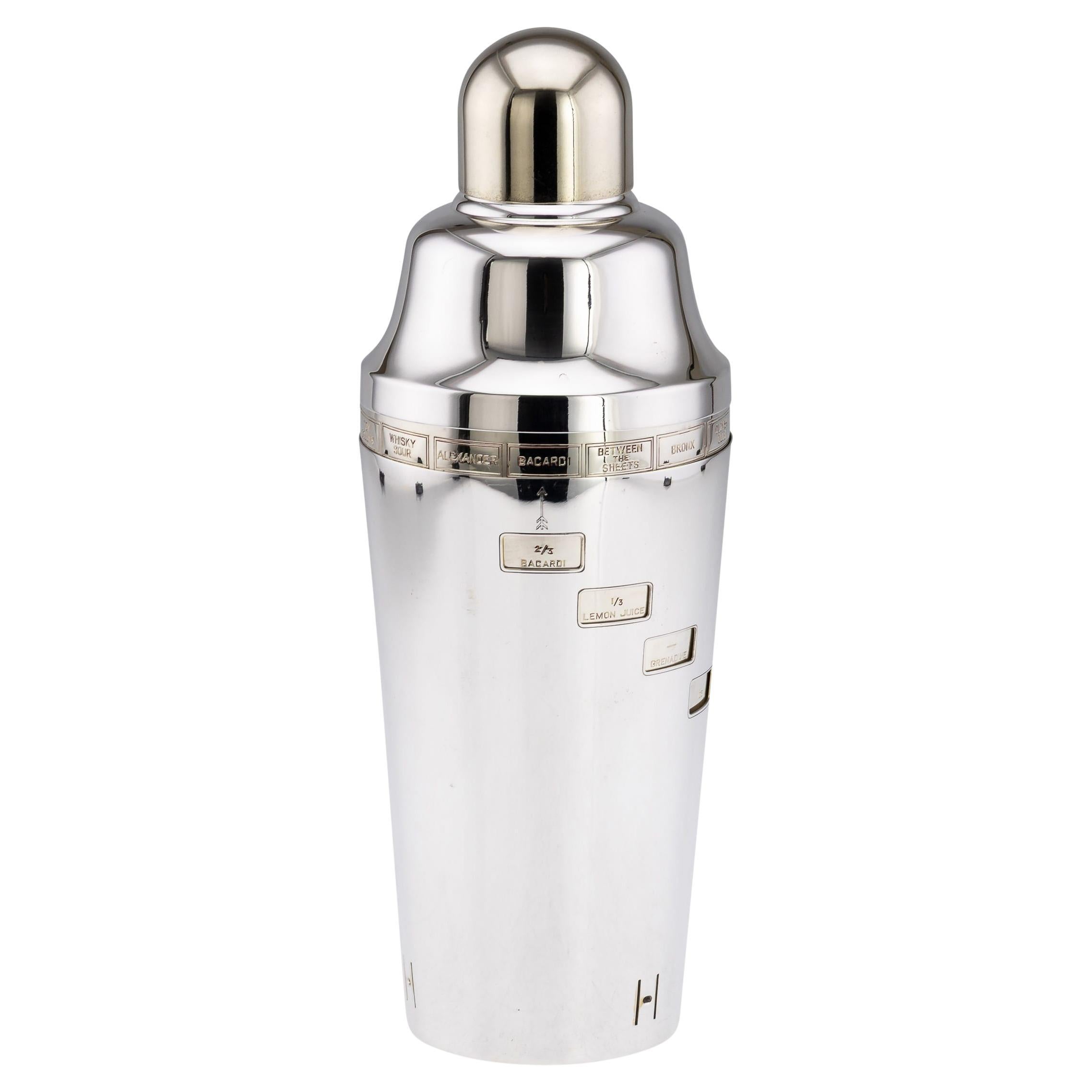 Amerikanischer versilberter Cocktailshaker „Recipe“ des 20. Jahrhunderts von Napier, um 1930 im Angebot