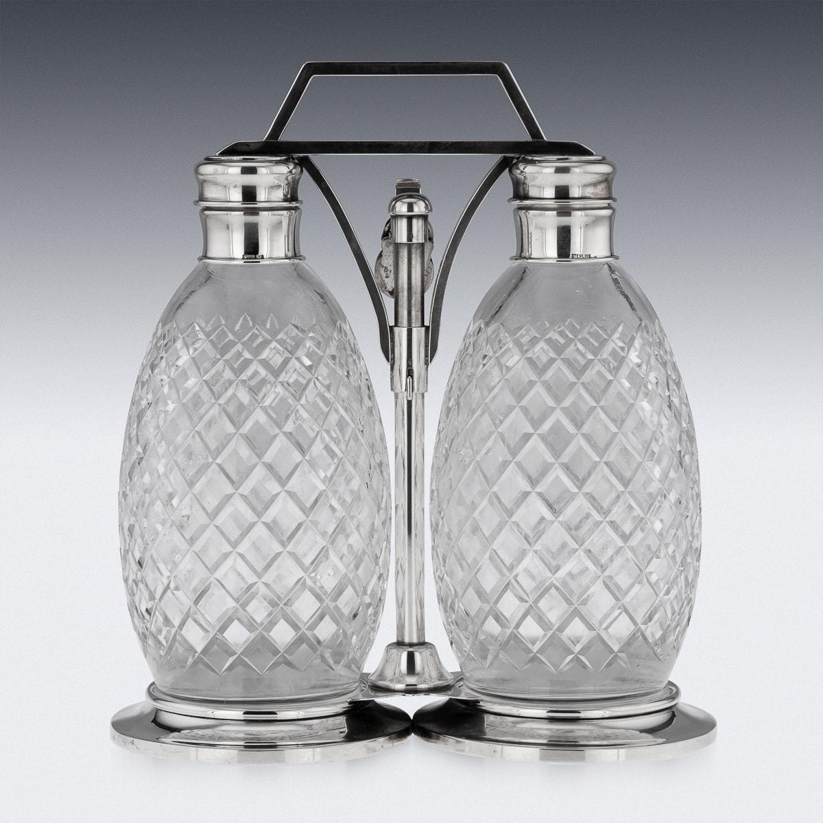 20th Century American Solid Silver & Cut Glass Tantalus, Tiffany & Co, c.1920 For Sale 1