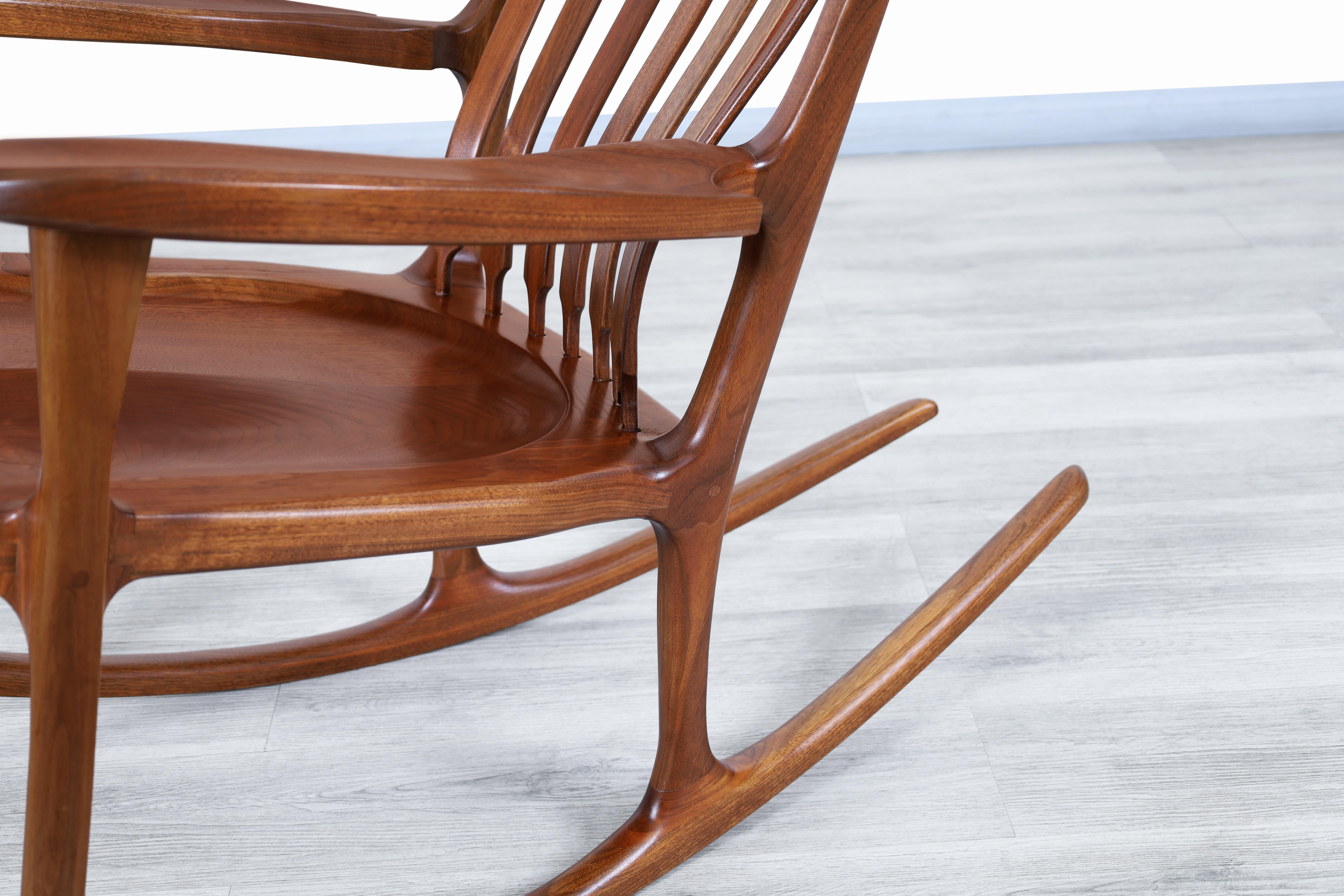 Mid-Century Modern 20th Century American Studio Craft Walnut Rocking Chair For Sale