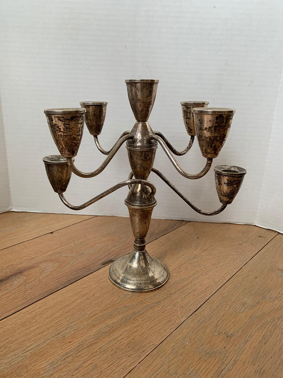 20th century circa 1940s-1950s American weighted sterling silver seven-arm candelabra by Dutchin Creations, stamped.