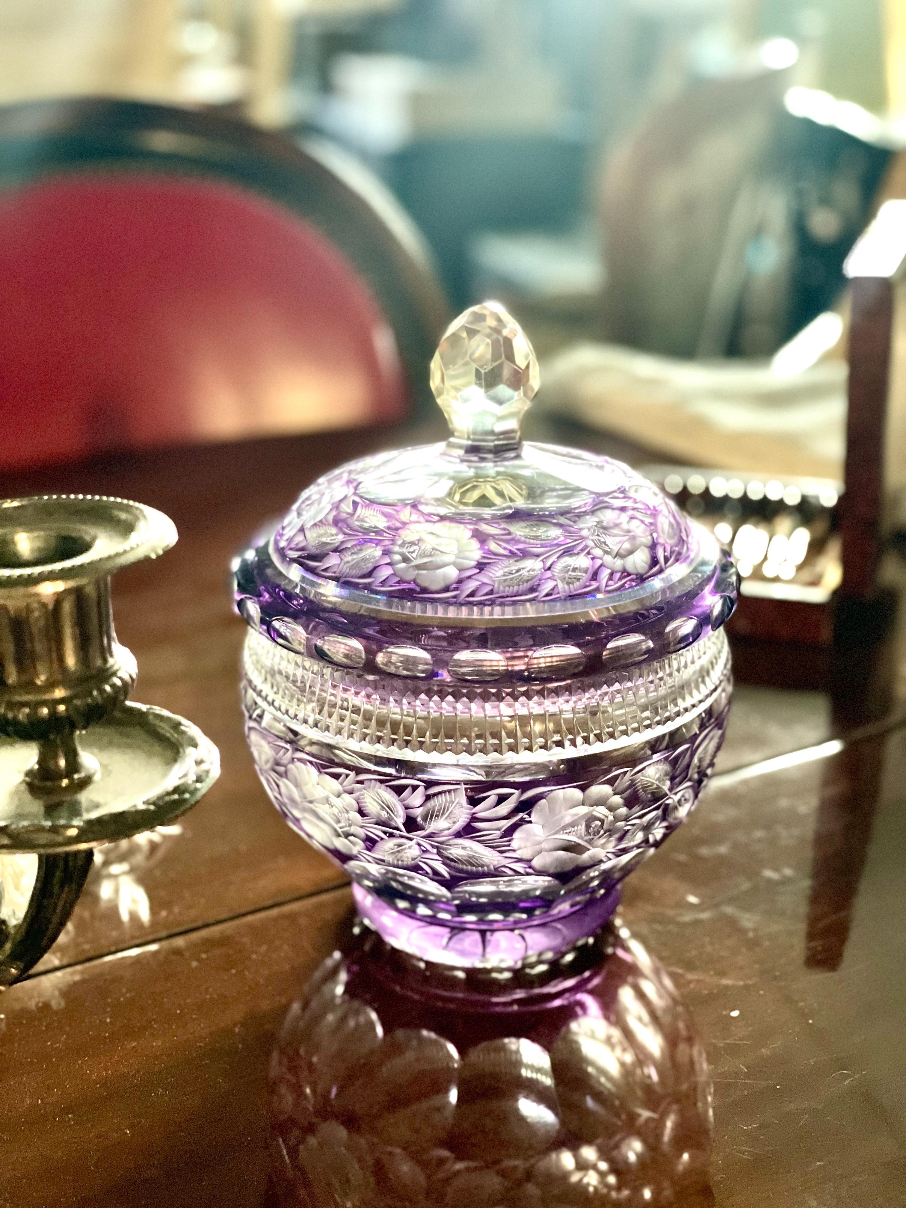 20th Century Amethyst Cut Crystal Bonbonnière For Sale 6