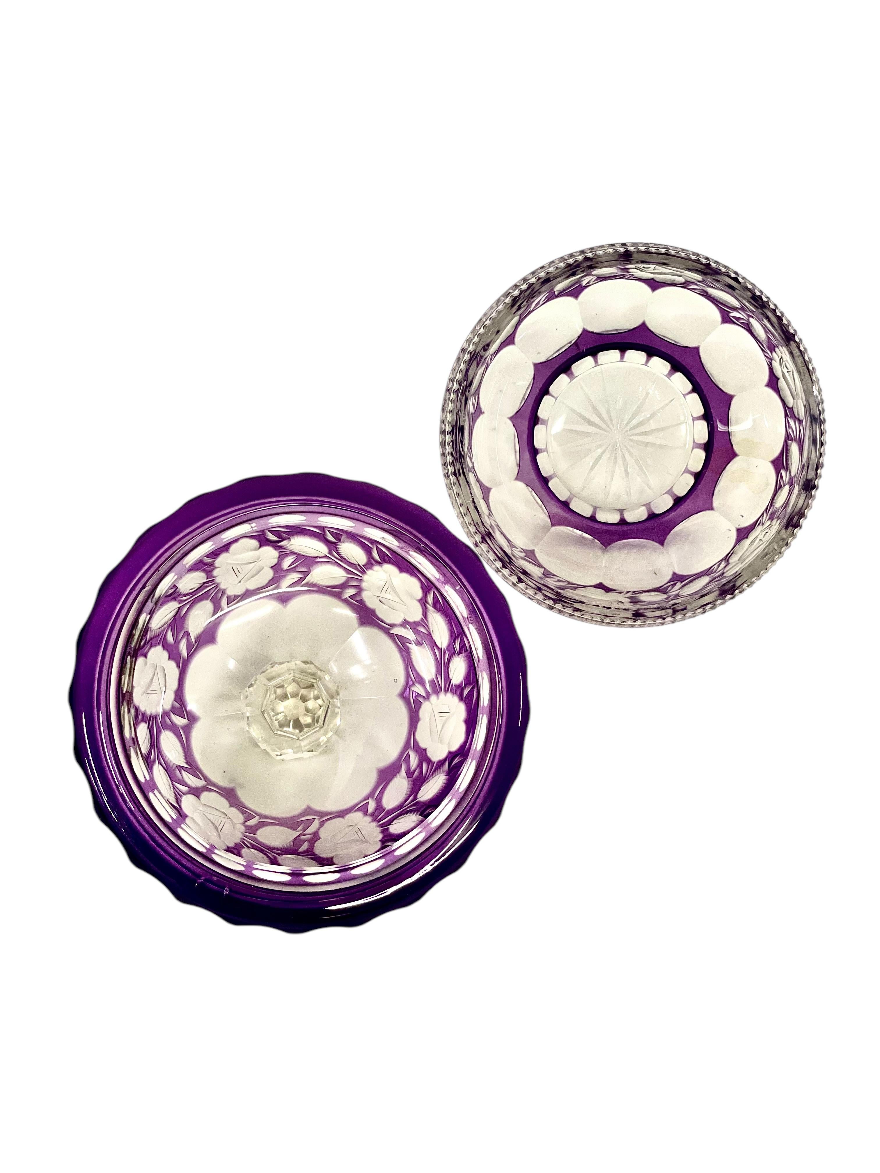French 20th Century Amethyst Cut Crystal Bonbonnière For Sale