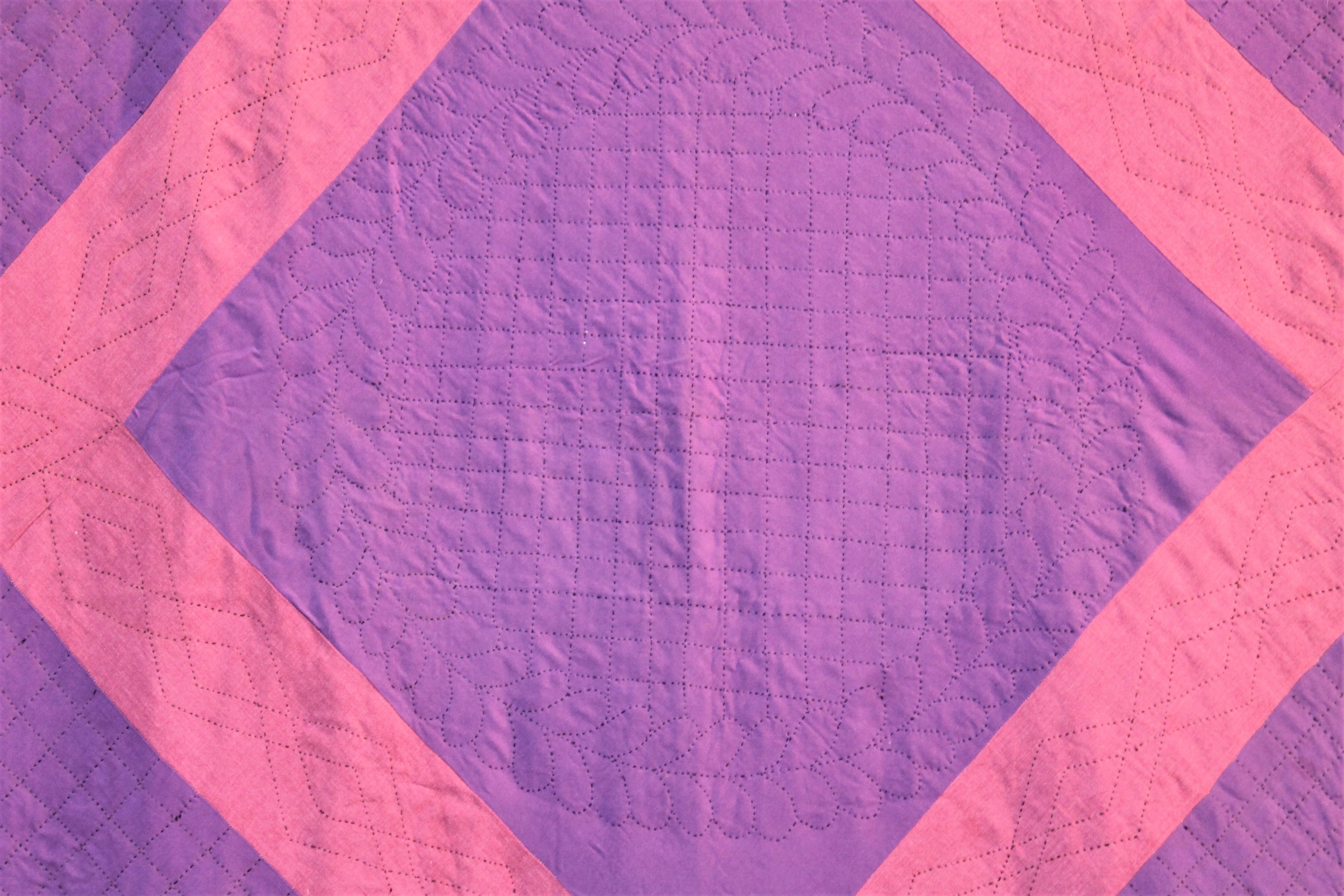 Rare 20th century floating diamond quilt from Lancaster County, Pennsylvania may also be called a diamond in a square quilt. This quilt is made from wool and is wonderfully quilted by hand pieced. Beautiful color and design, this is a great addition