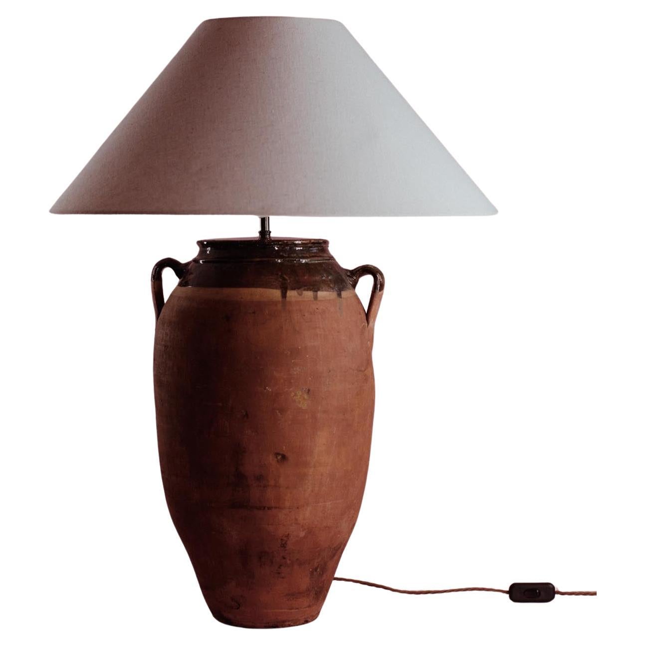 20th Century Anatolian Green-Glazed Terracotta Table Lamp