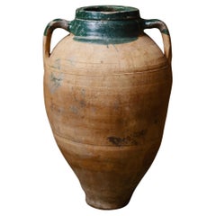 Vaso in terracotta smaltata verde dell'Anatolia del XX secolo