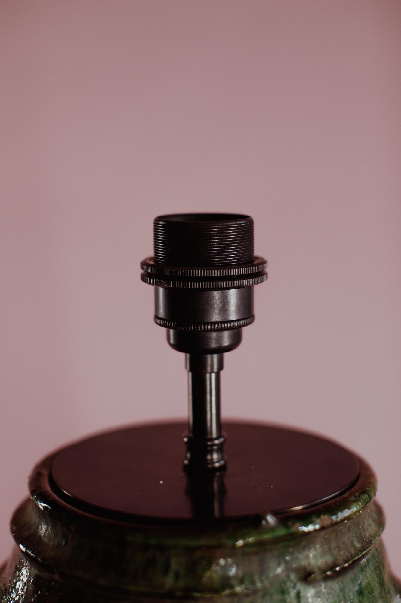 Turkish 20th Century Anatolian Terracotta Table Lamp with Green-Glazed Rim For Sale