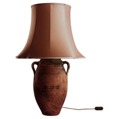 Vintage 20th Century Anatolian Terracotta Table Lamp with Green-Glazed Rim