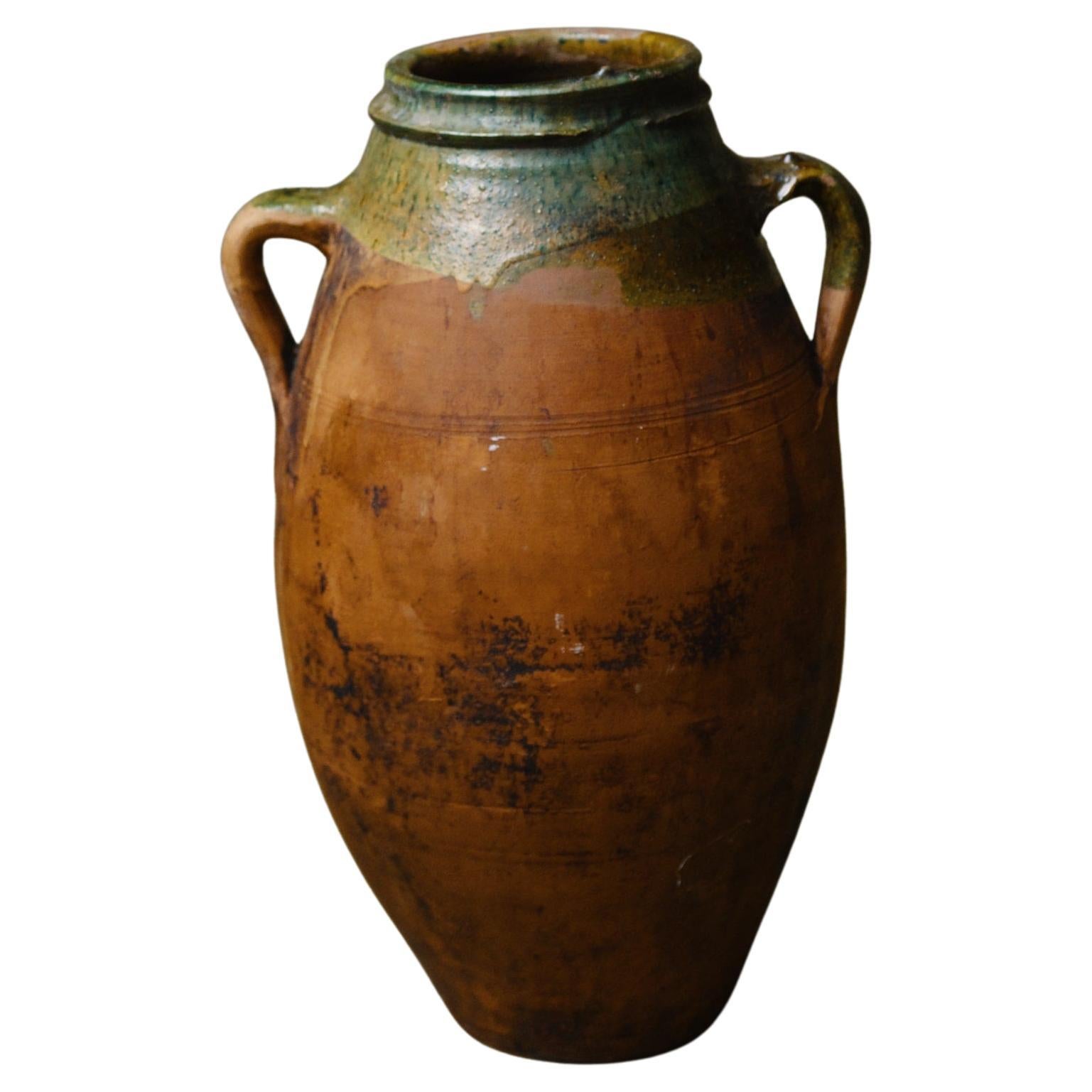 20th Century Anatolian Terracotta Vase with Green-Glazed Rim