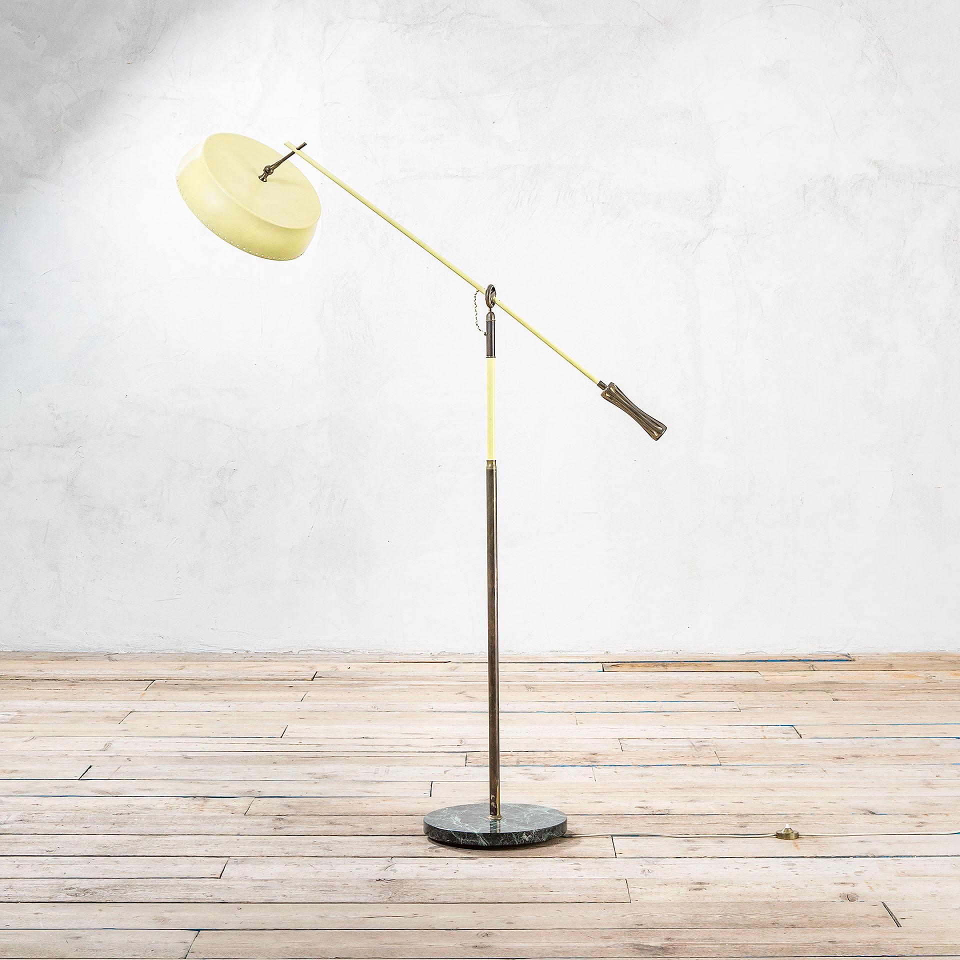 Italian 20th Century Angelo Lelii Floor Lamp with Green Marble Base for Arredoluce, 50s For Sale
