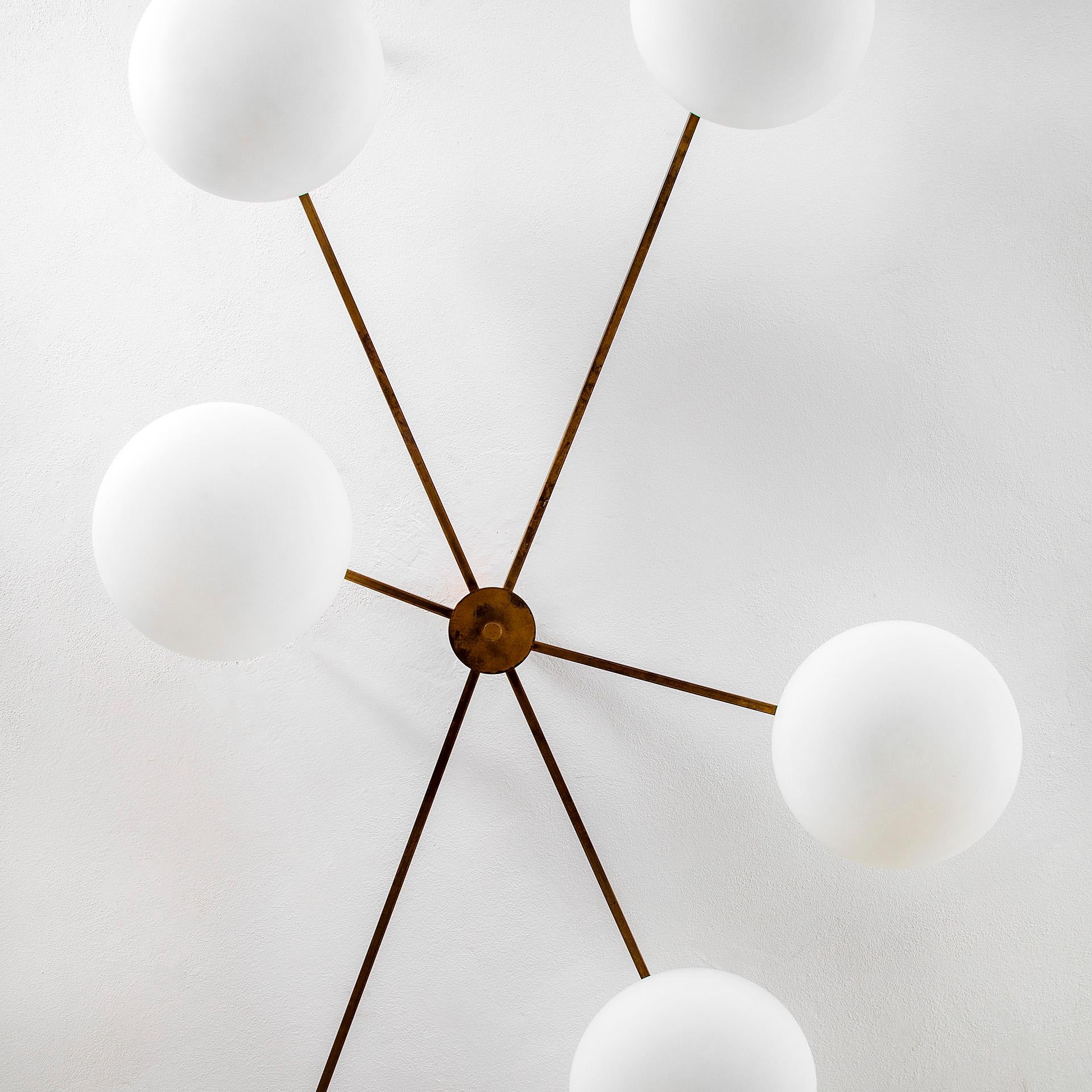 Mid-Century Modern 20th Century Angelo Lelii for Arredoluce Lamp Chandelier mod. Six Moon For Sale