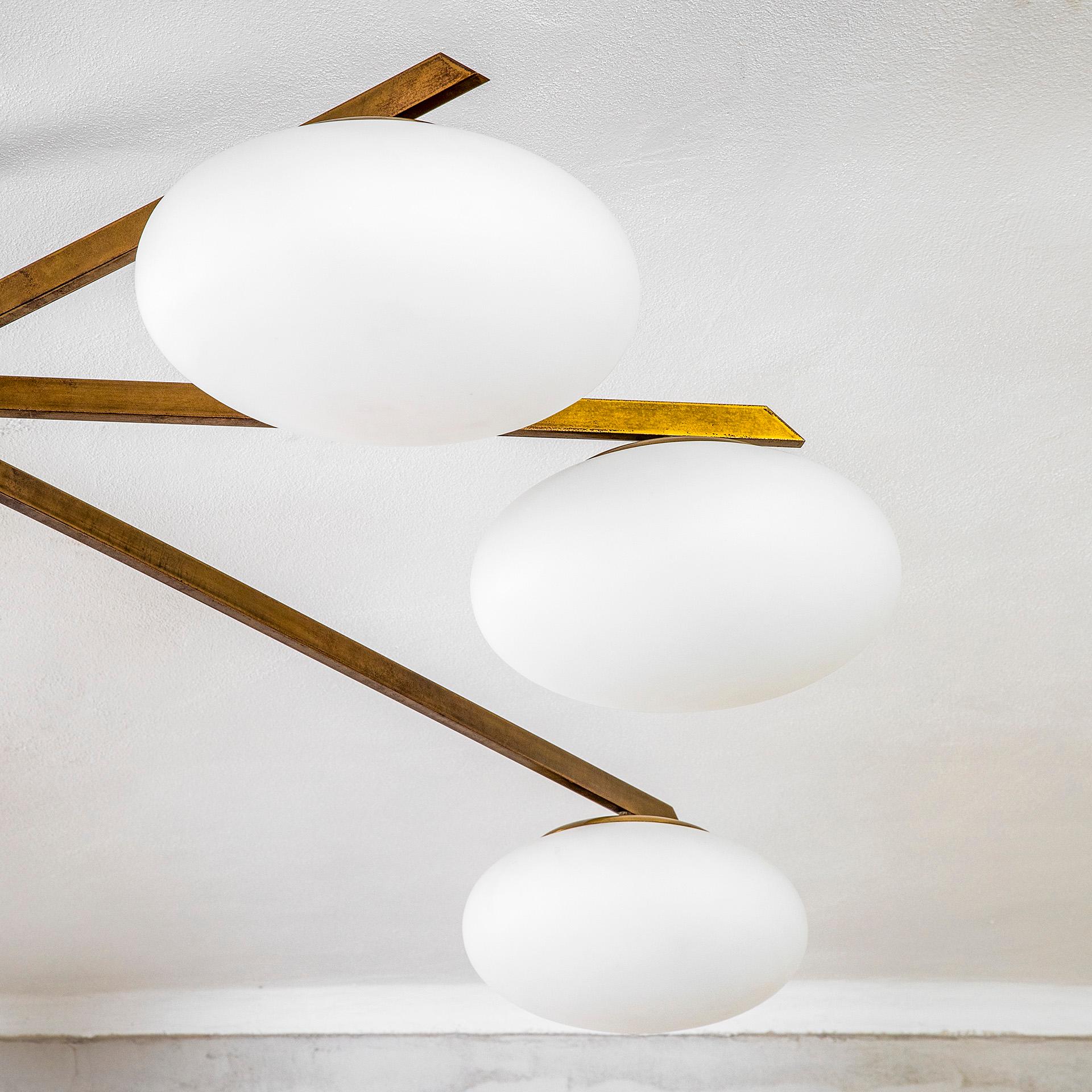 Lacquered 20th Century Angelo Lelii for Arredoluce Lamp Chandelier mod. Six Moon For Sale
