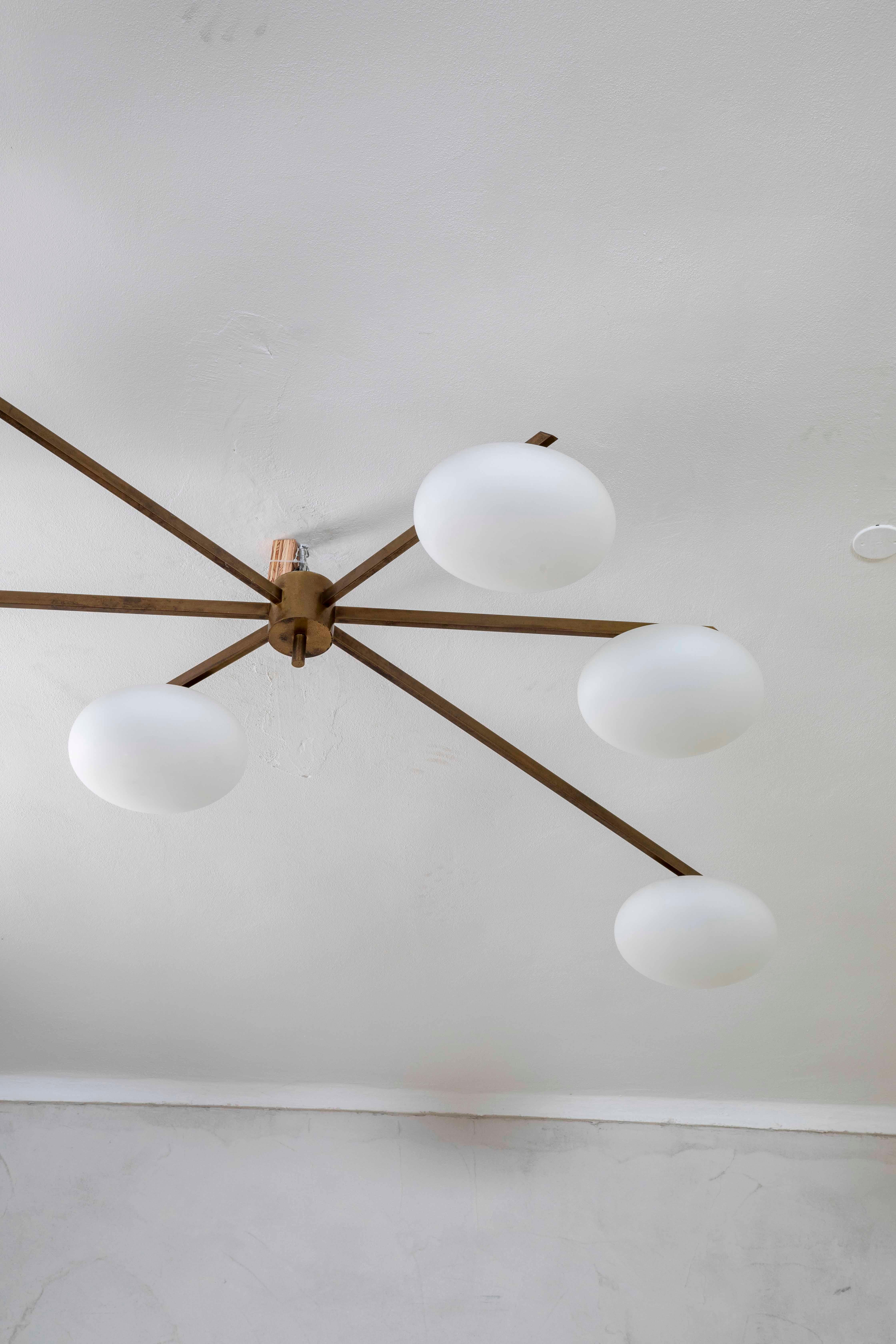 Mid-20th Century 20th Century Angelo Lelii for Arredoluce Lamp Chandelier mod. Six Moon For Sale
