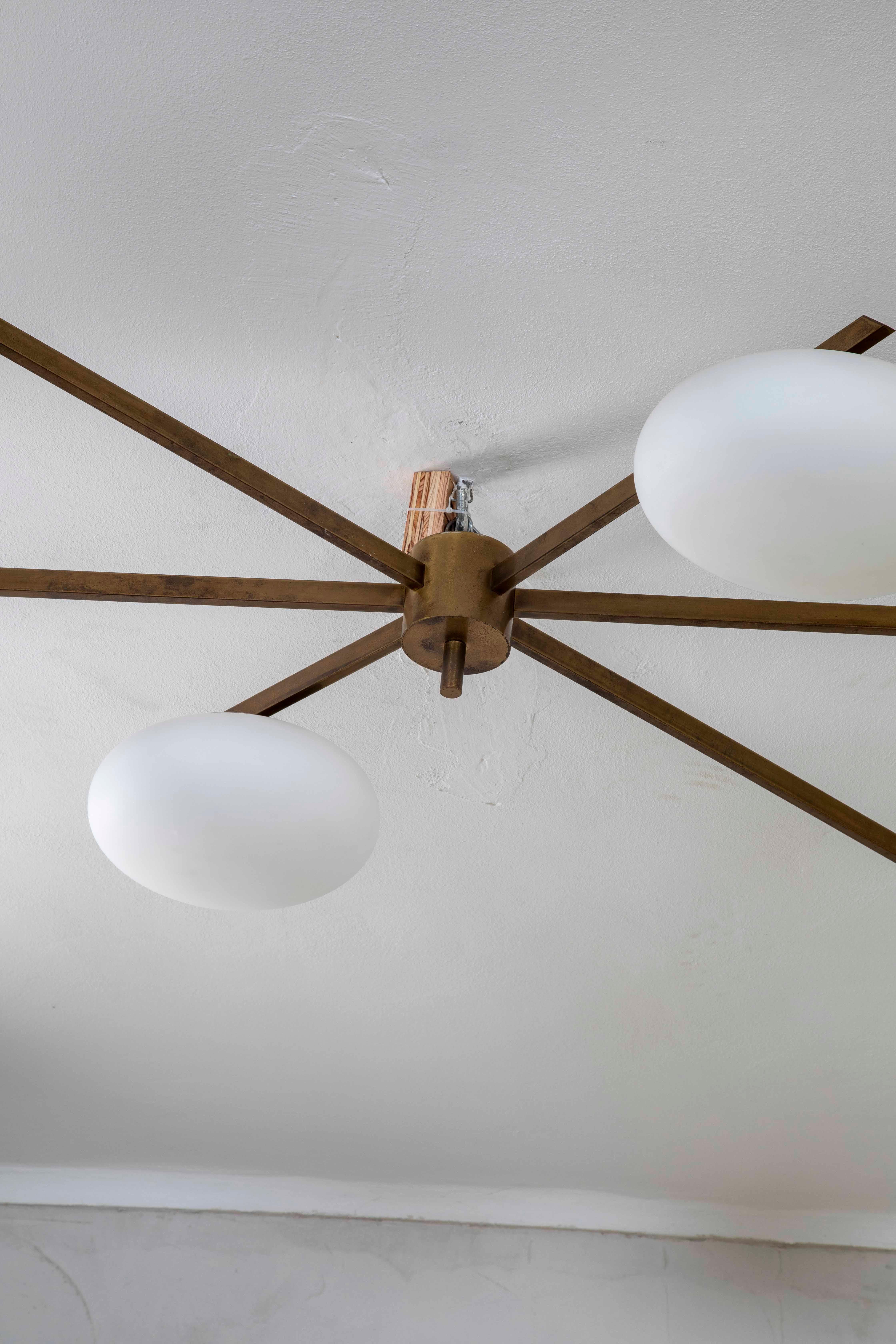 Metal 20th Century Angelo Lelii for Arredoluce Lamp Chandelier mod. Six Moon For Sale