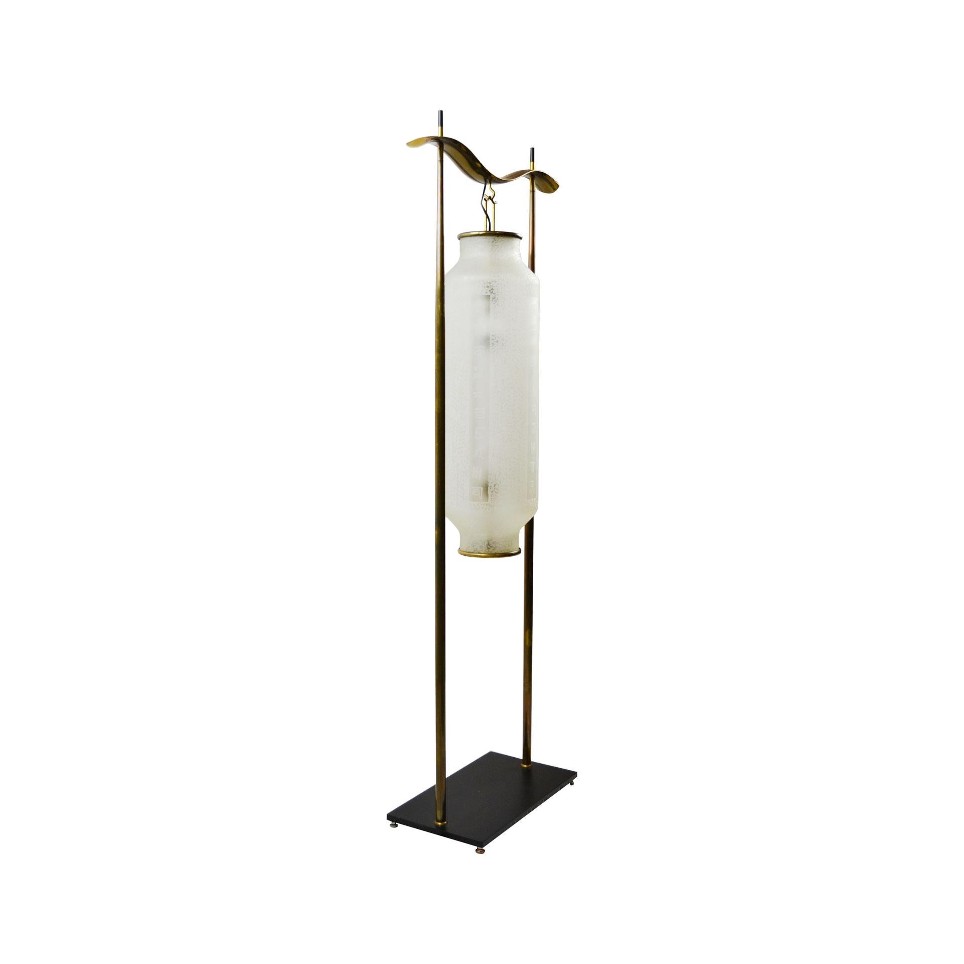 Mid-20th Century 20th Century Angelo Lelii Hong Kong Floor Lamp for Arredoluce in Brass and Glass