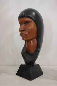 20th Century Annamite Head Sculpture in Carved Wood