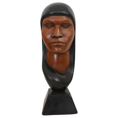 20th Century Annamite Head Sculpture in Carved Wood