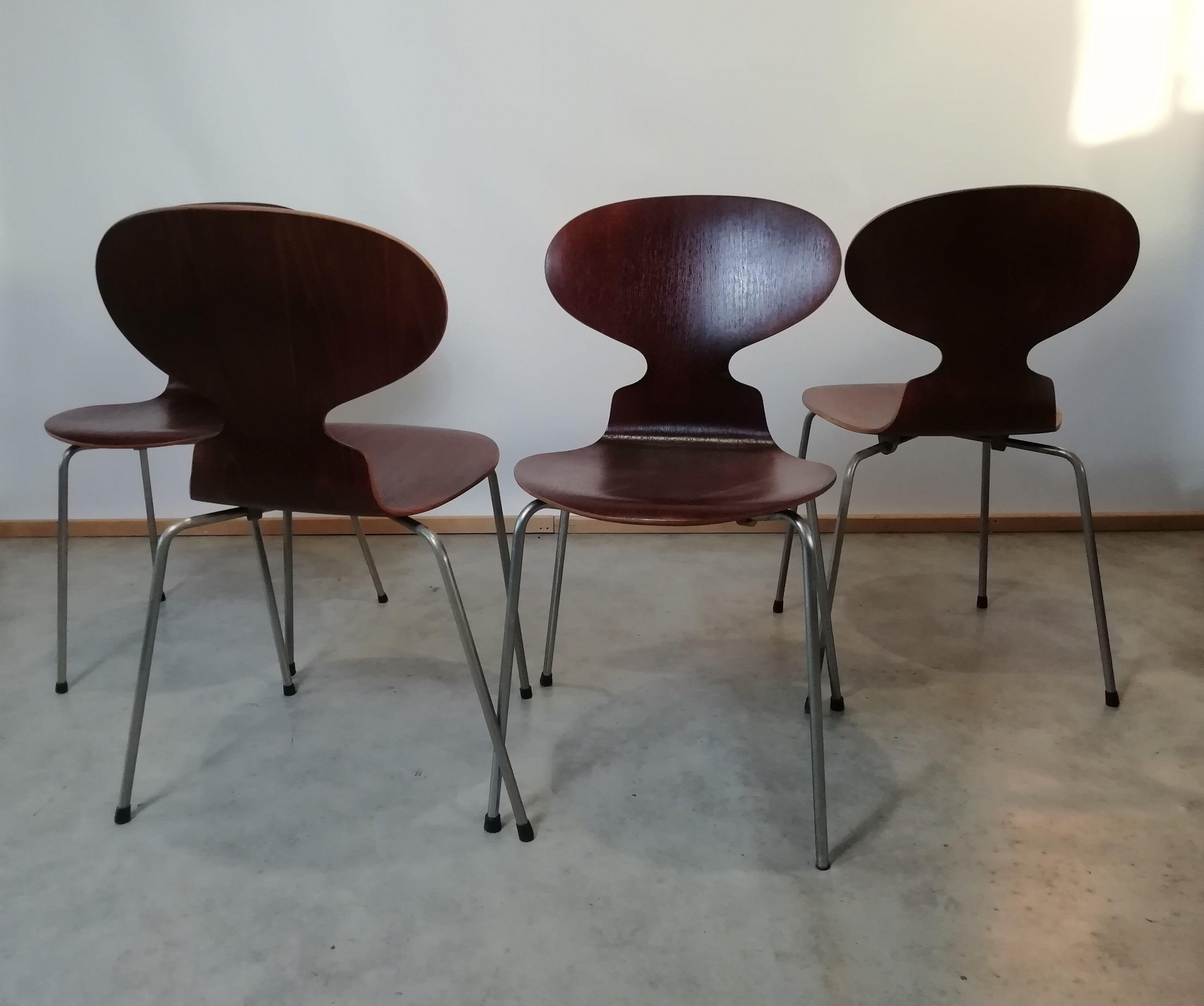 Danish 20th Century Ant Dining Chairs by Arne Jacobsen Fritz Hansen, 1950s, Set of 4