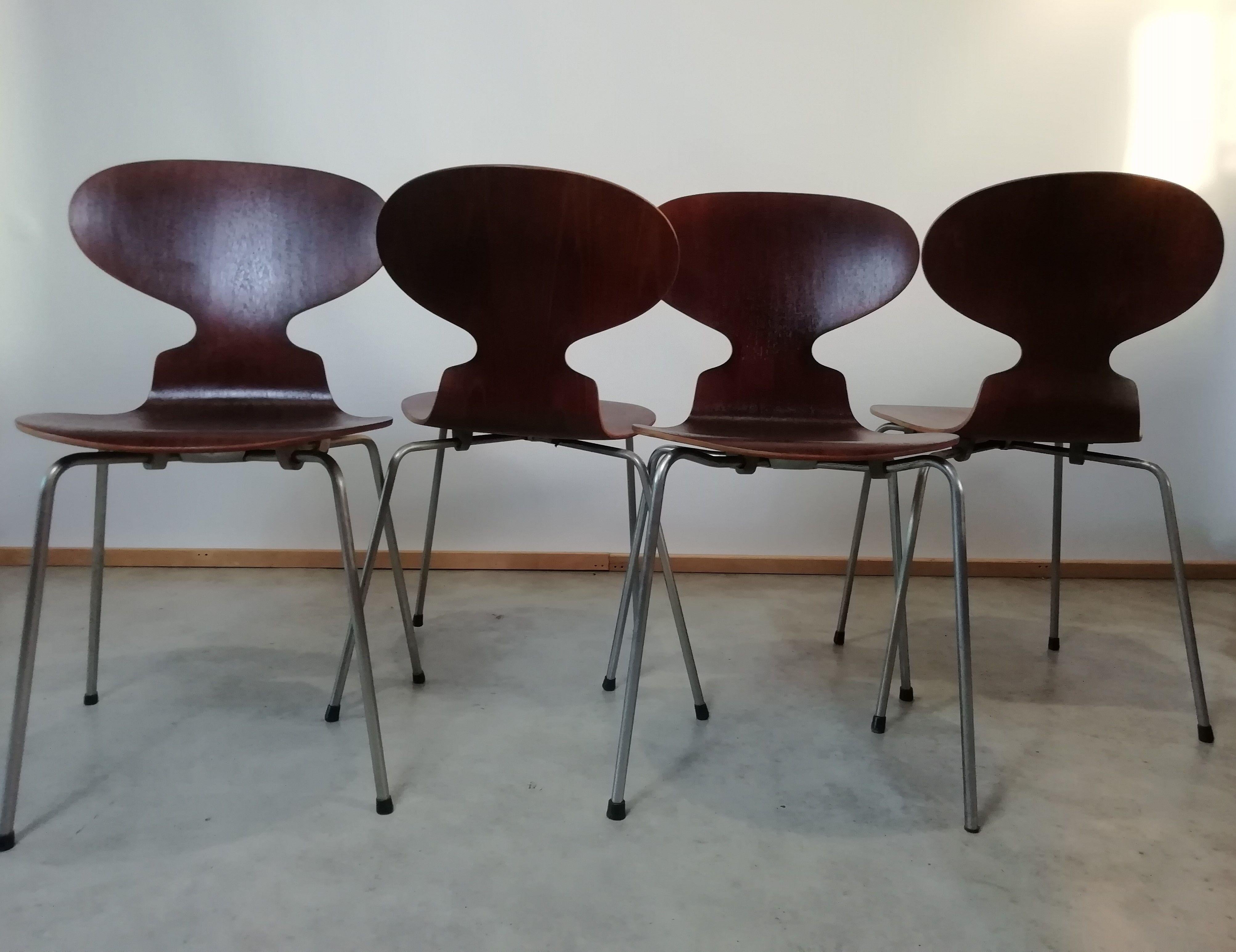 Mid-20th Century 20th Century Ant Dining Chairs by Arne Jacobsen Fritz Hansen, 1950s, Set of 4