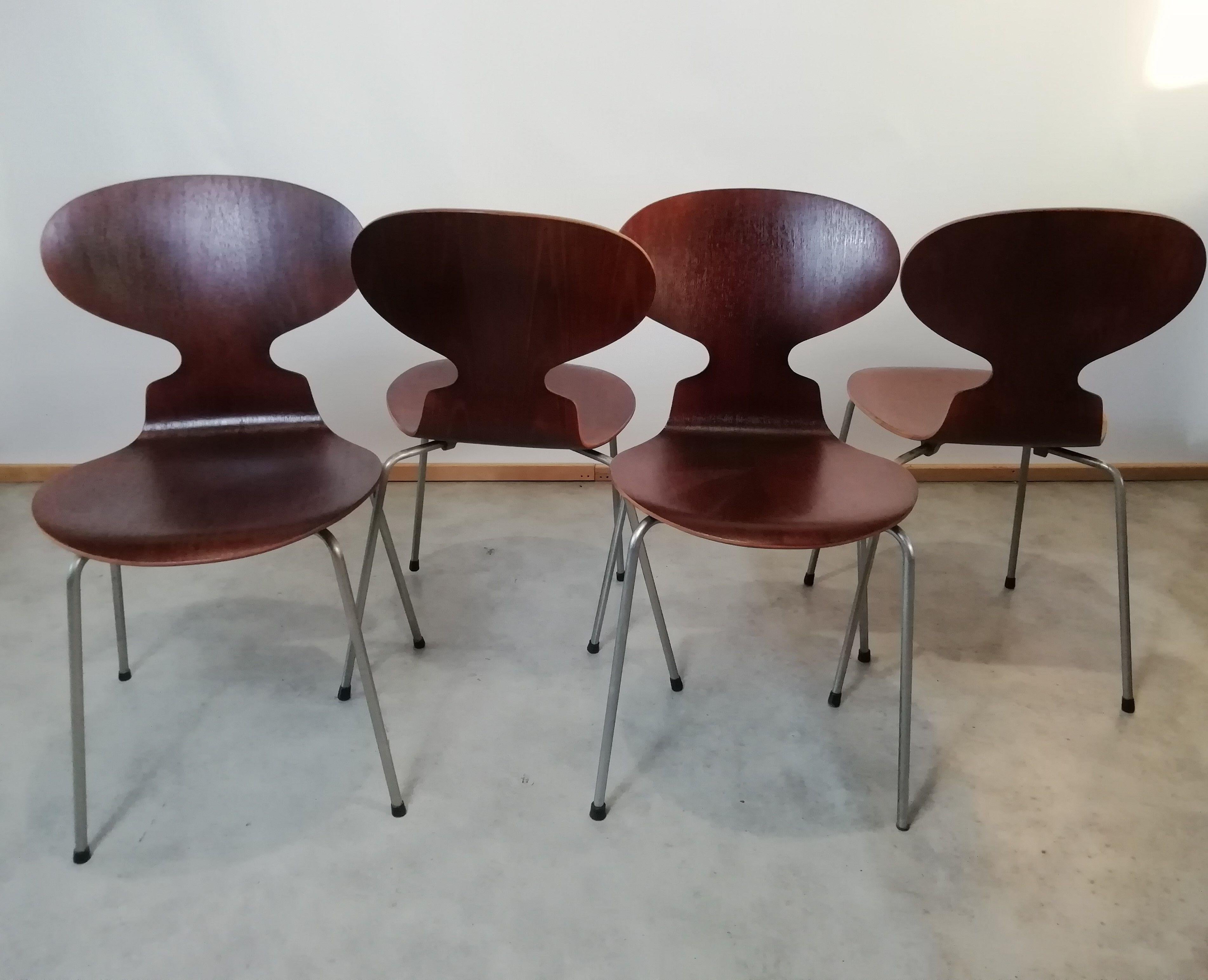 Steel 20th Century Ant Dining Chairs by Arne Jacobsen Fritz Hansen, 1950s, Set of 4