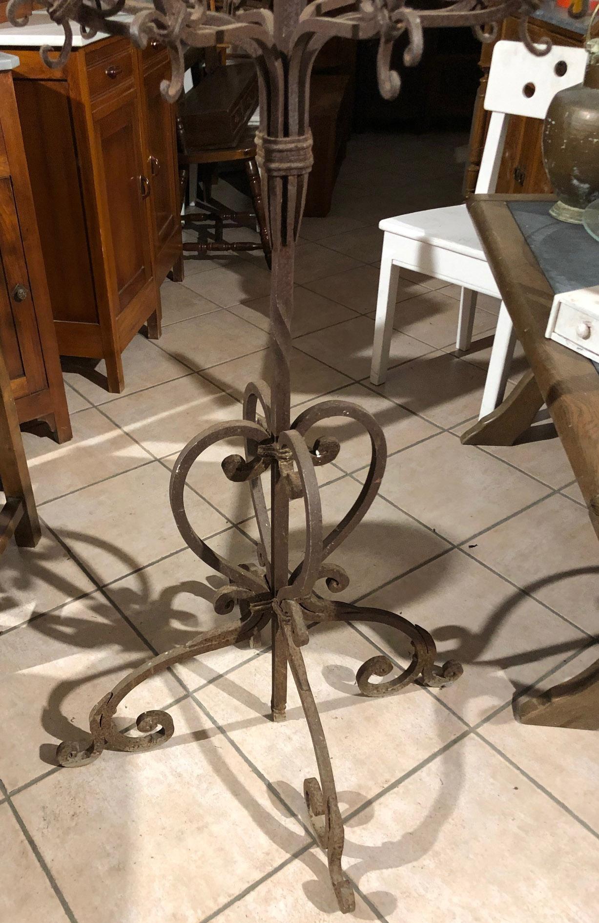 Italian 20th Century Antique 17-Place Candleholder in Wrought Iron Design