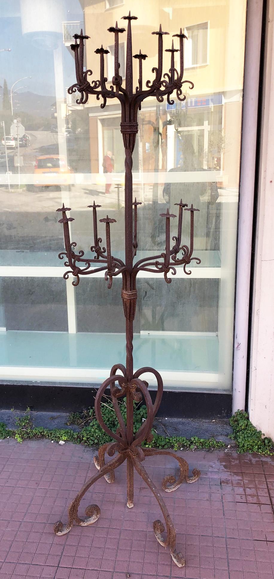 20th Century Antique 17-Place Candleholder in Wrought Iron Design 4