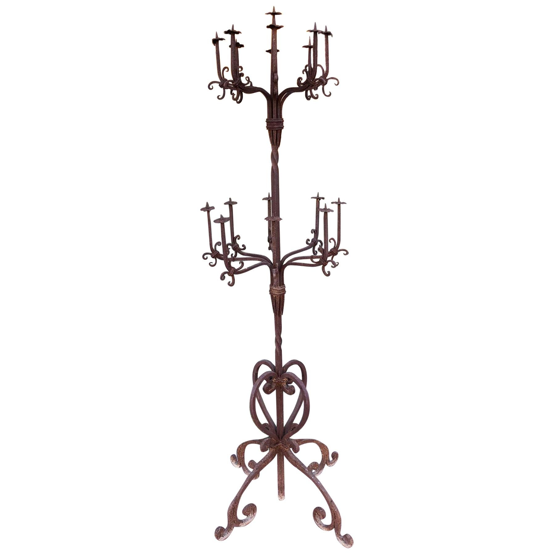 20th Century Antique 17-Place Candleholder in Wrought Iron Design