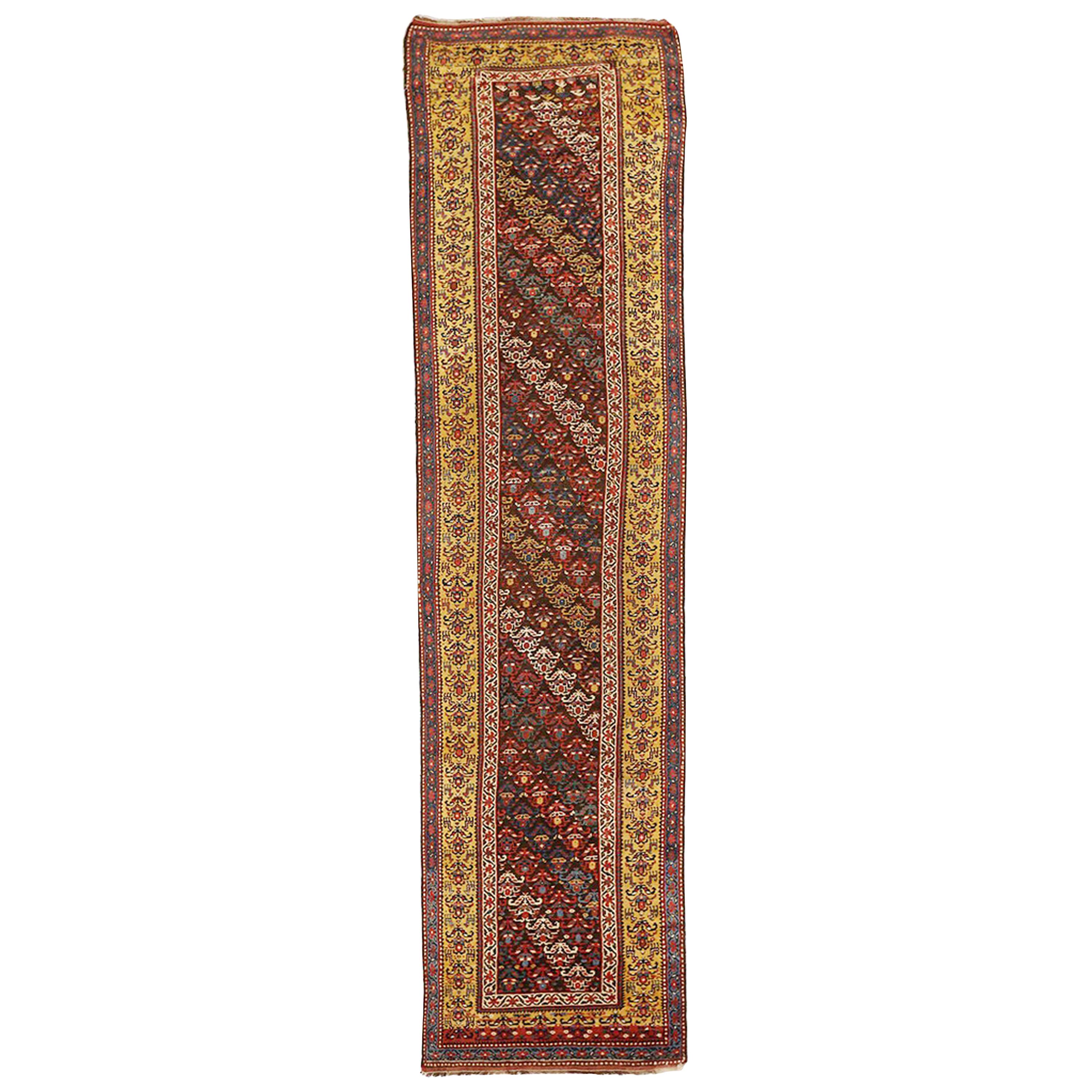 20th Century Antique Azerbaijan Runner Rug with Colored Floral Motifs All-Over For Sale