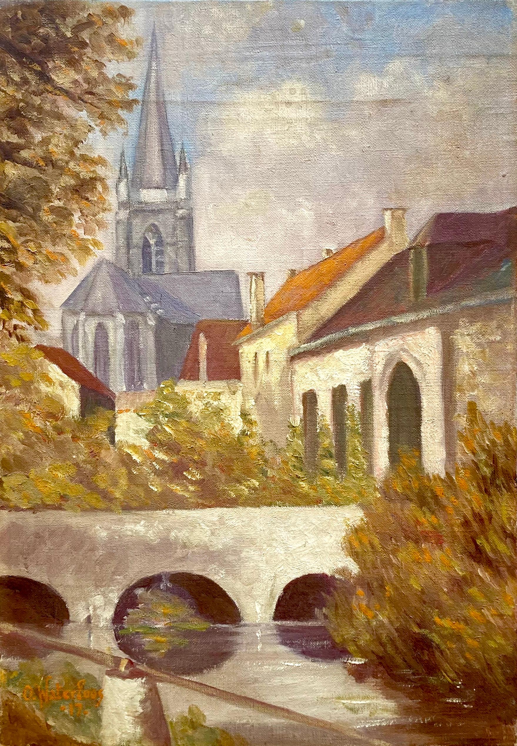 Pintura al óleo original belga del siglo XX firmada por O. Waterloos 1917 Belga en venta