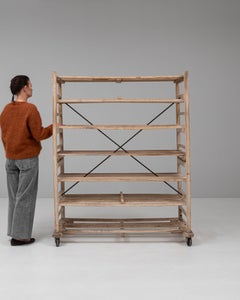 20th Century Antique Belgian Wooden Bakery Cart on Wheels