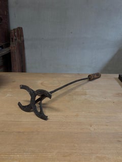 20th Century Antique Branding Iron, Forged Iron with Wooden Handle