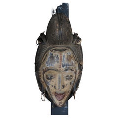 20th Century Antique Carved Wooden Face Mask, African Folk Art. Hangable.Decorat