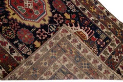20th Century Antique Caucasian  Kazak Multicolor Designed Blue Wool Runner