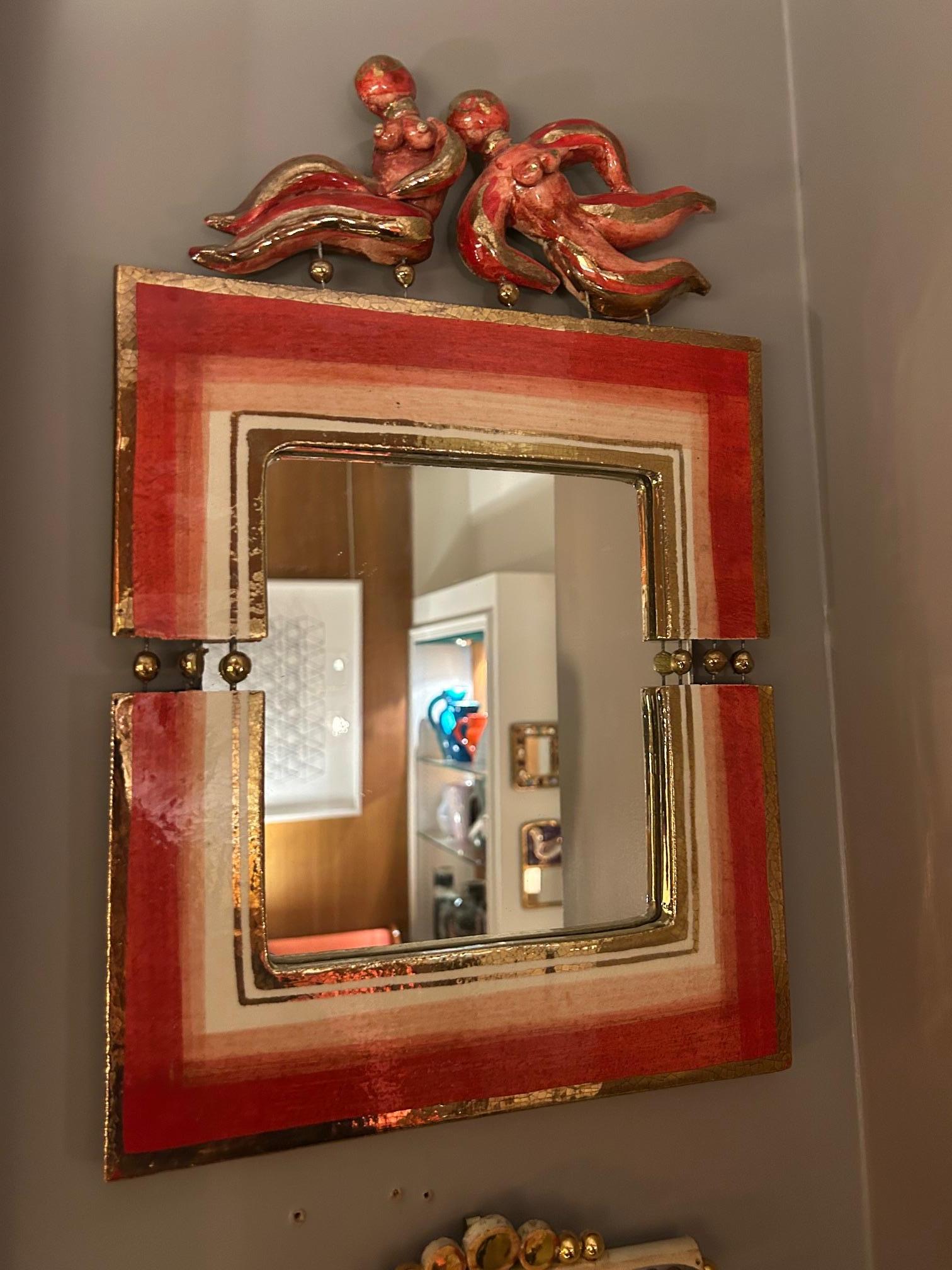 Néo-baroque Miroir en céramique antique du 20e siècle par Georges Pelletier en vente