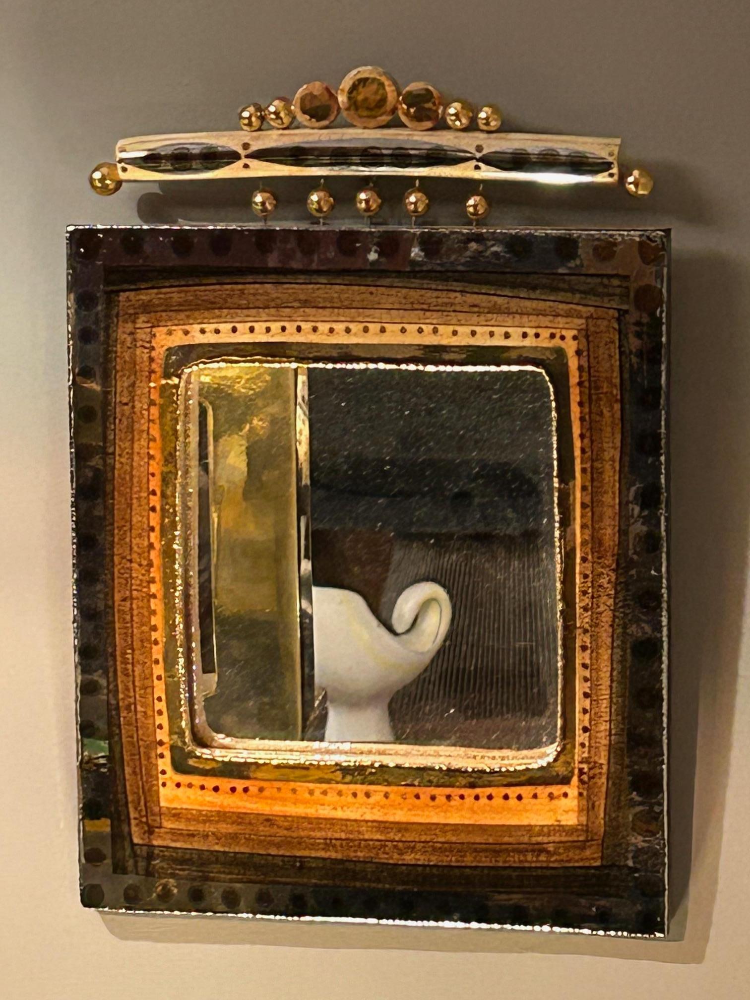 Gilt 20th Century antique ceramic mirror by Georges Pelletier For Sale