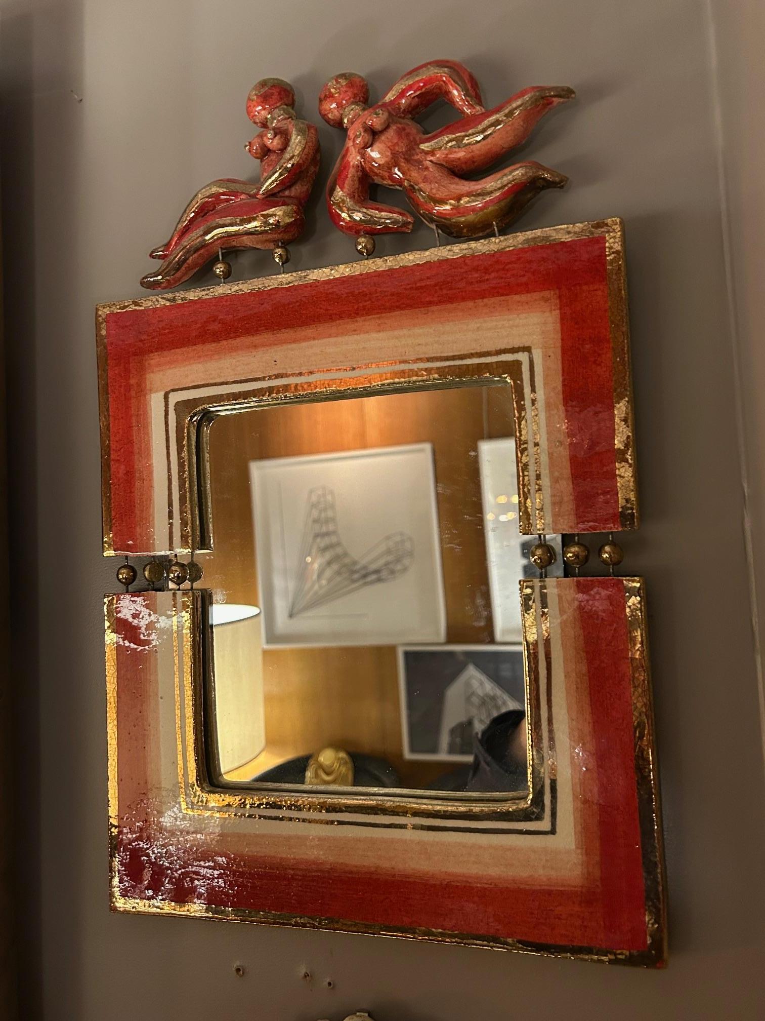 Doré Miroir en céramique antique du 20e siècle par Georges Pelletier en vente