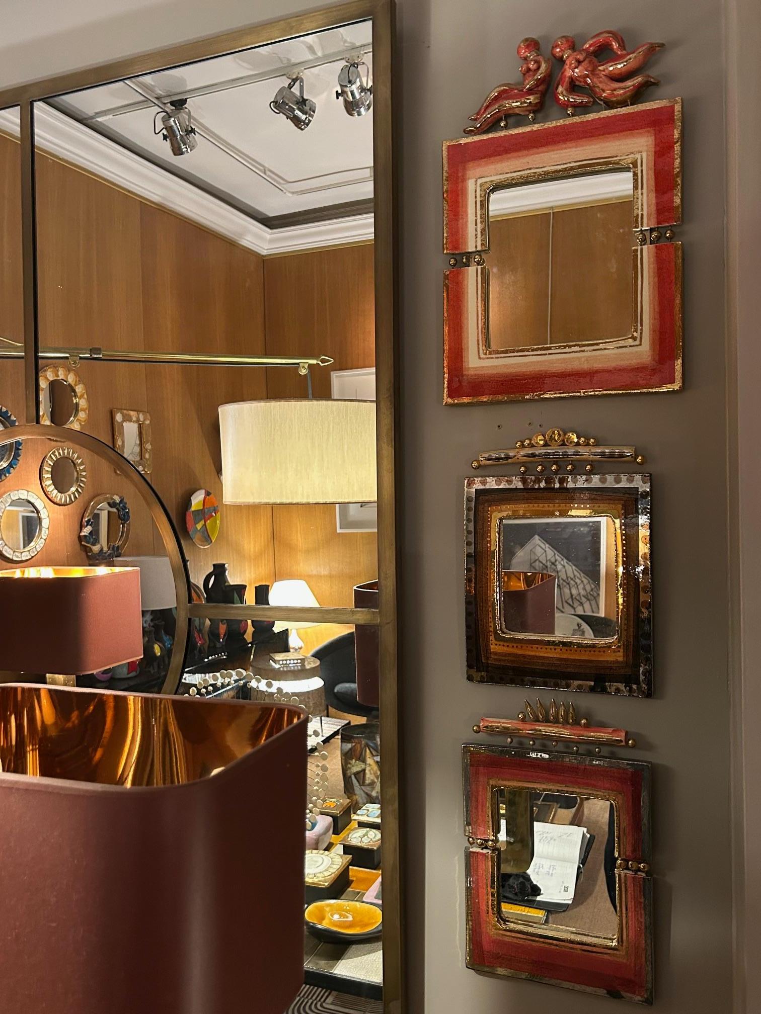 Miroir en céramique antique du 20e siècle par Georges Pelletier Bon état - En vente à Paris, FR