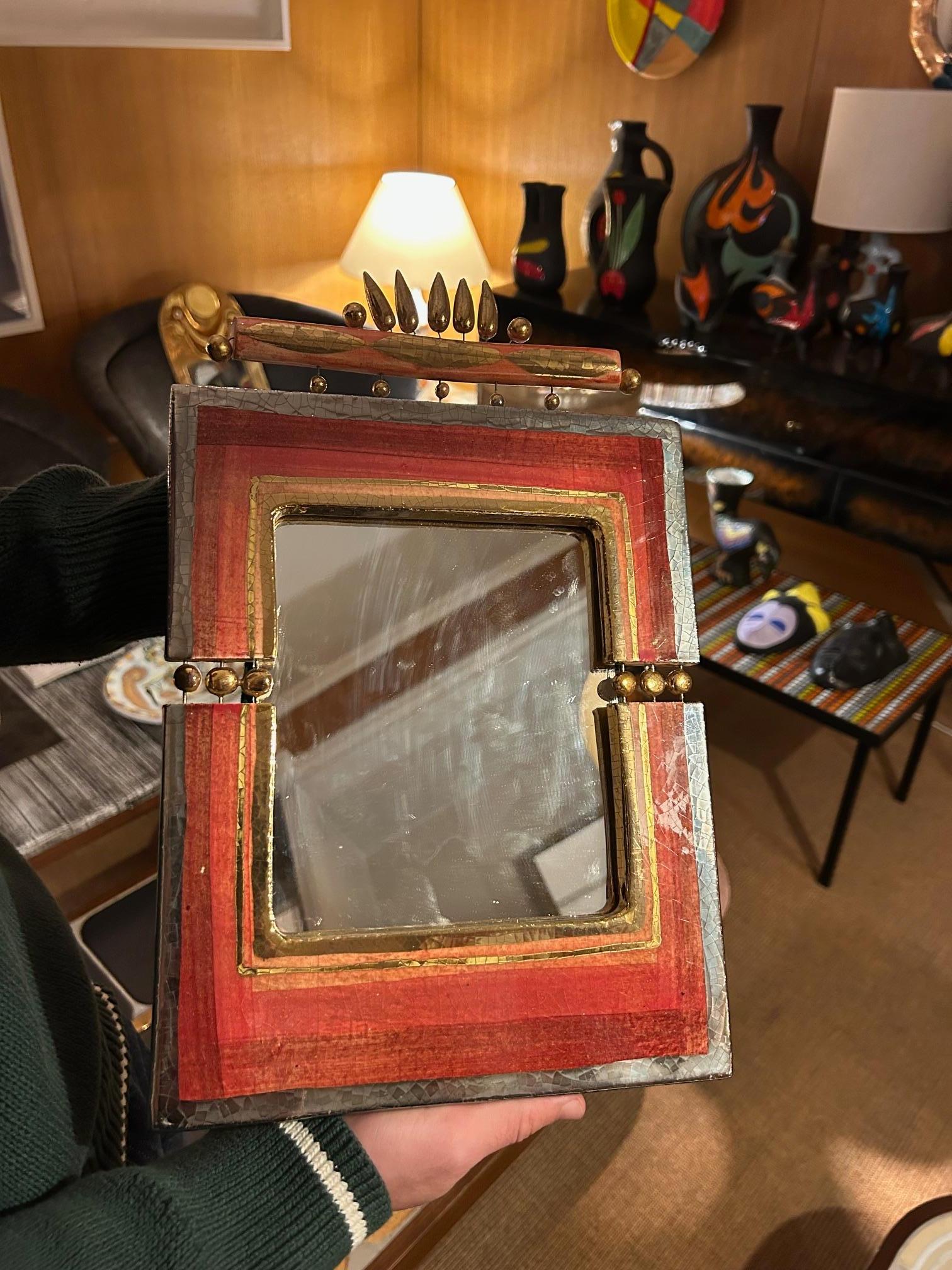 Fin du 20e siècle Miroir en céramique antique du 20e siècle par Georges Pelletier en vente