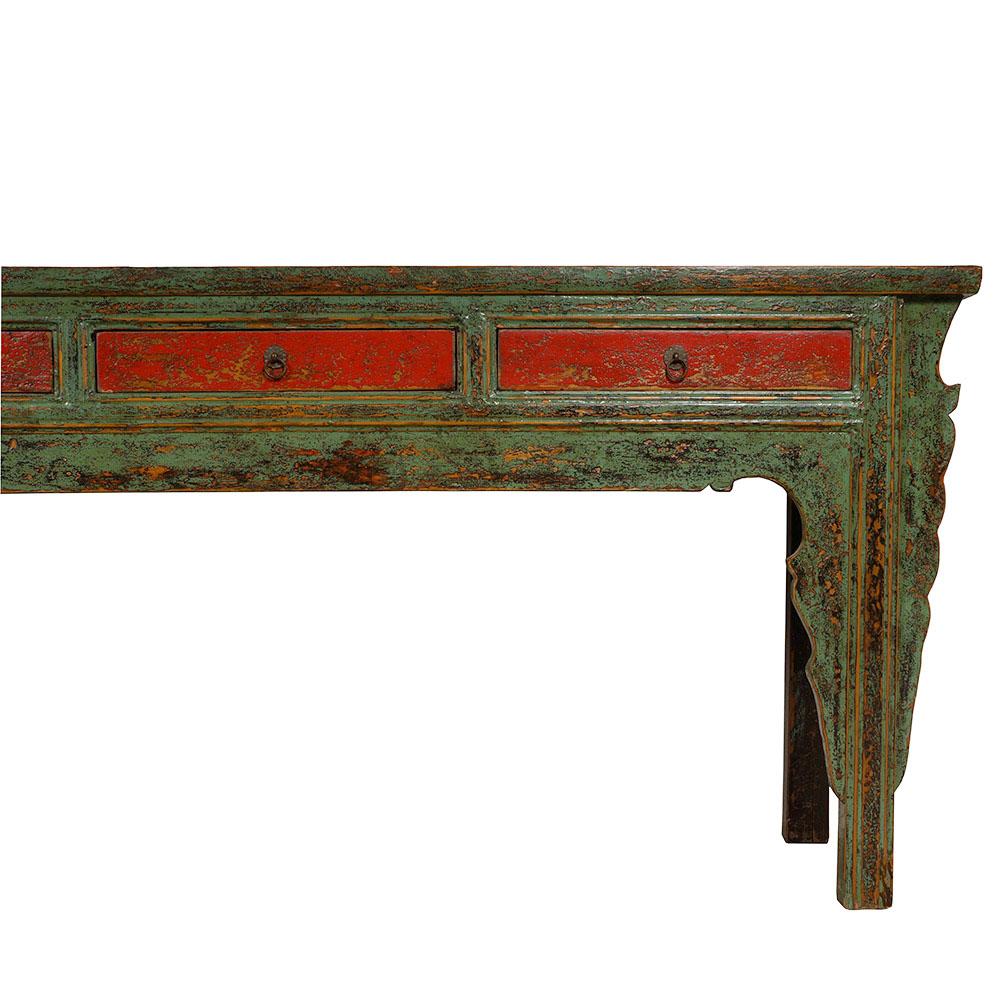 Wood 20th Century Antique Chinese 4 Drawers Lacquered Long Sofa Table/Console Table For Sale