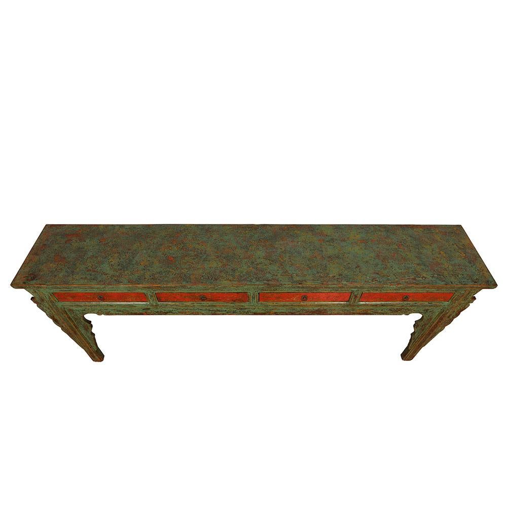 20th Century Antique Chinese 4 Drawers Lacquered Long Sofa Table/Console Table For Sale 1