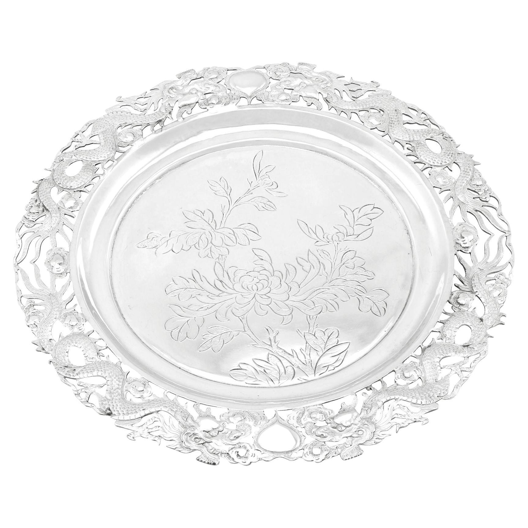 20th Century Chinese Export Silver Salver by Wing Fat