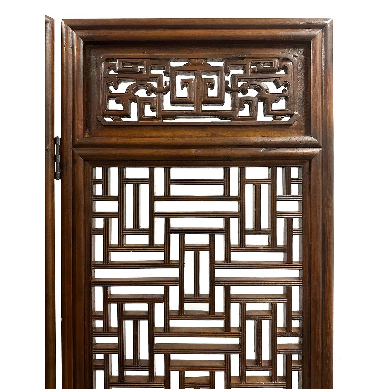 20th Century Antique Chinese Hand Carved 4 Panels Wooden Screen/Room Divider For Sale 3