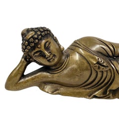 20th Century Antique Chinese Handcrafted Brass Reclining Buddha Statue
